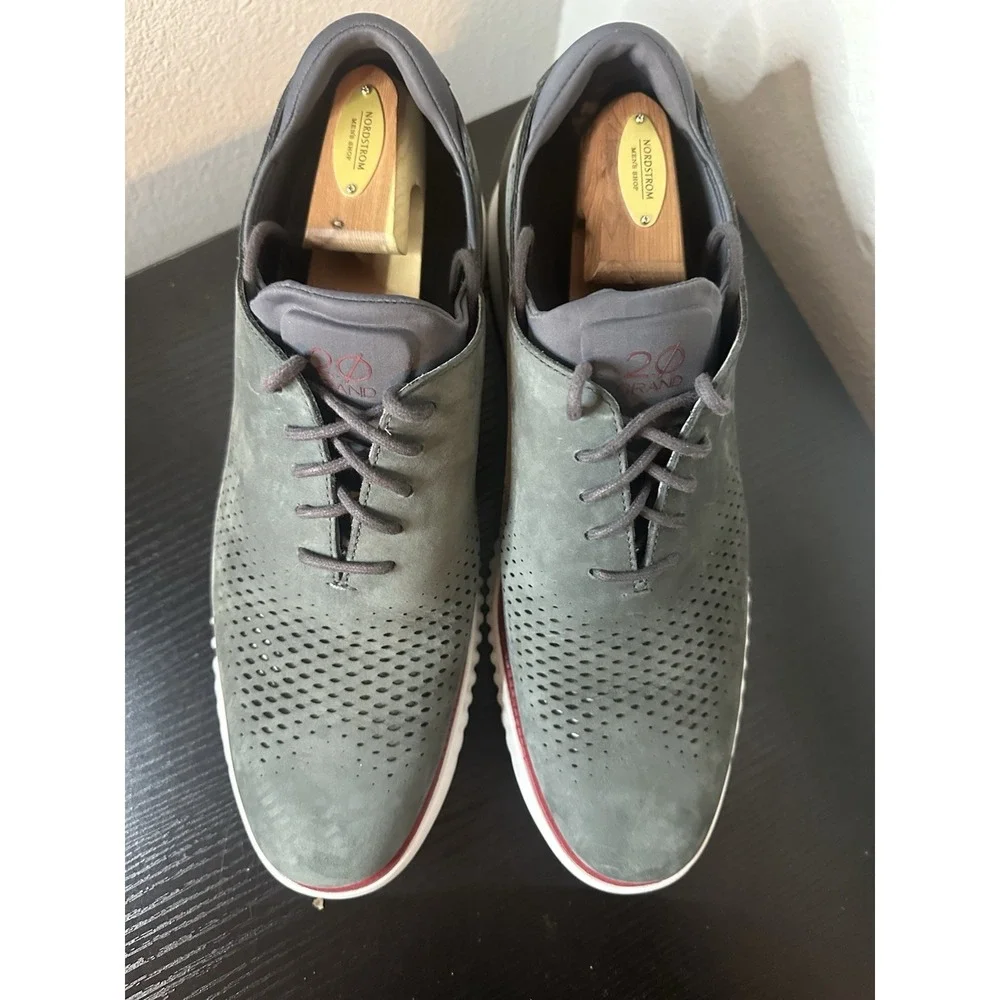 Cole Haan 2.Zerogrand Laser Wingtip Oxford Shoes Gray Red Suede Mens Size 13